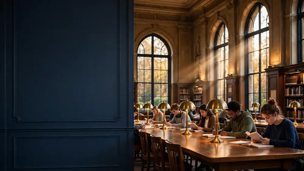 A grand library reading room
